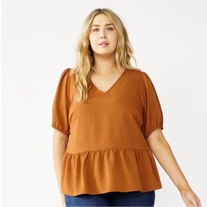 Plus Size Nine West Puff Sleeve Babydoll Top